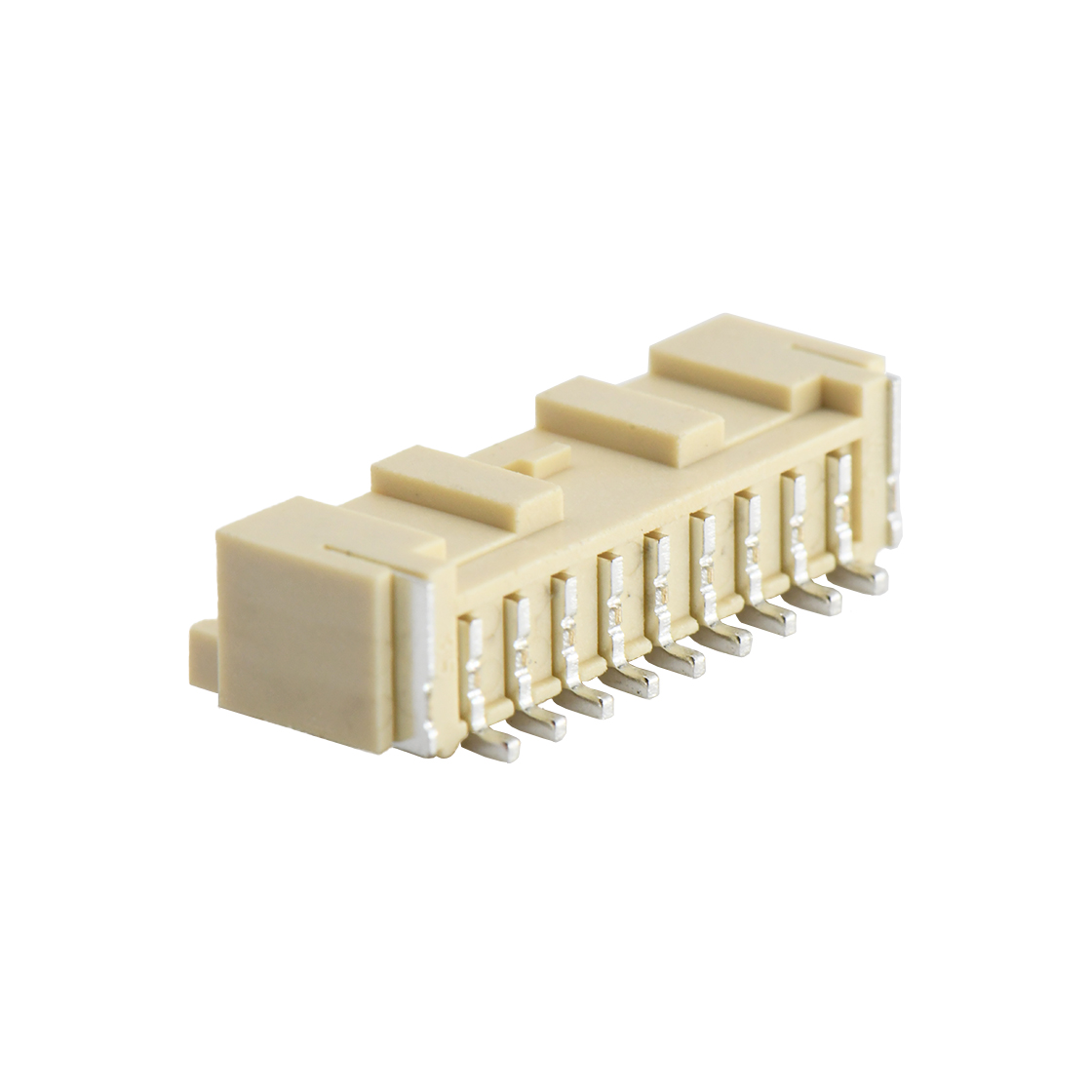 Pitch 2.0mm 90°PA单排卧贴 Wafer 9pin 米黄色 PA10T,UL94V-0 镀亮锡