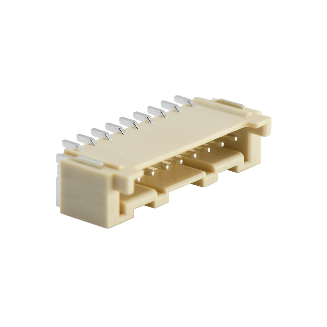 Pitch 2.0mm 90°PA单排卧贴 Wafer 9pin 米黄色 PA10T,UL94V-0 镀亮锡