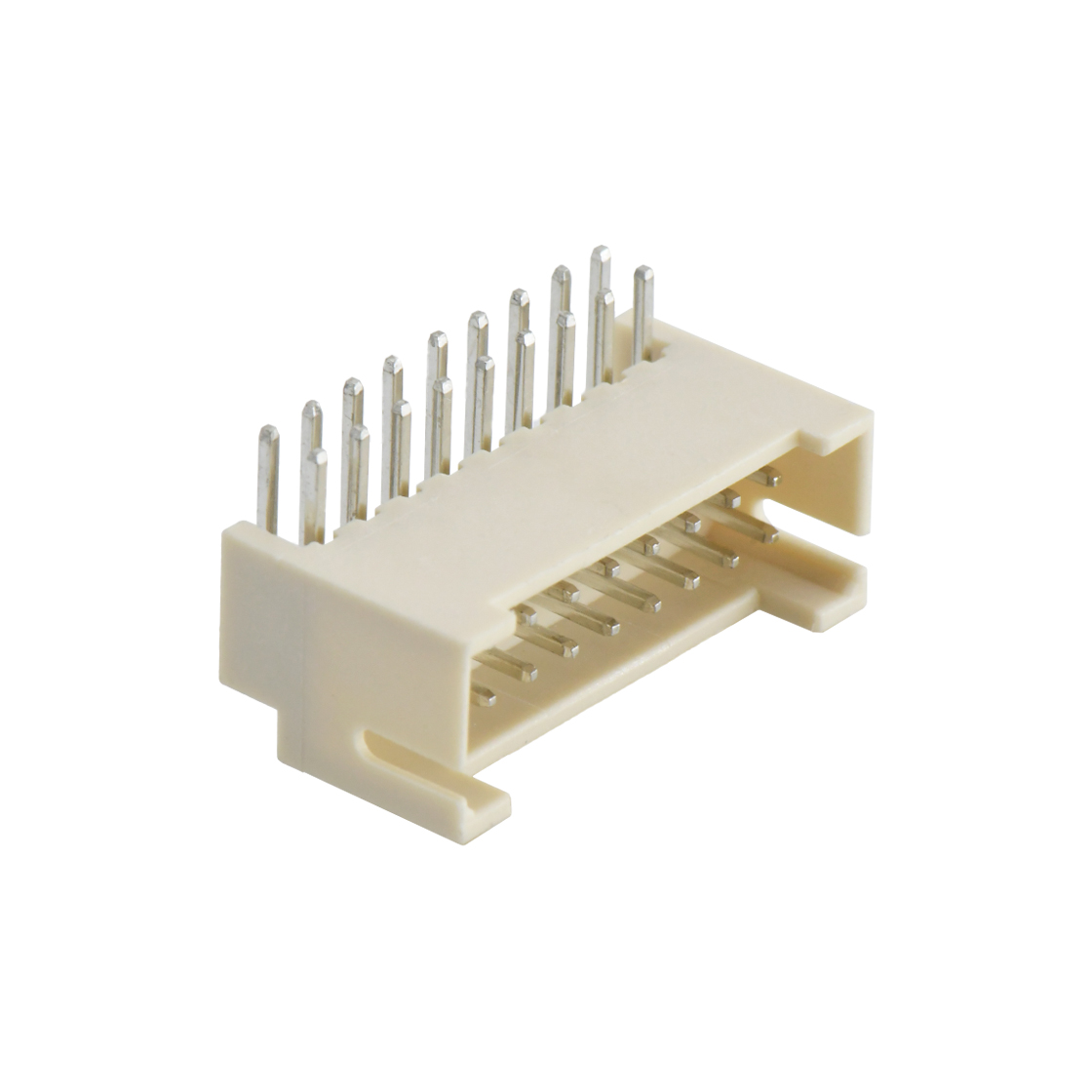Pitch 2.0mm 90° 双排带定位弯针 Wafer 2X9Pin 本色 镀亮锡