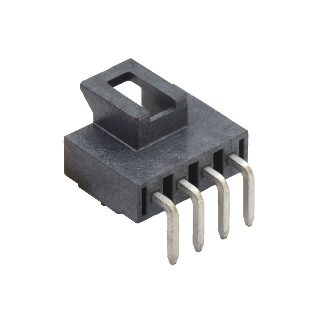 Pitch 2.50mm 单排90º带扣带定位柱 DIP型 Wafer 04Pin 黑色 镀雾锡