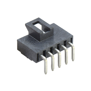 Pitch 2.50mm 单排90º带扣带定位柱 DIP型 Wafer 05Pin 黑色 镀雾锡