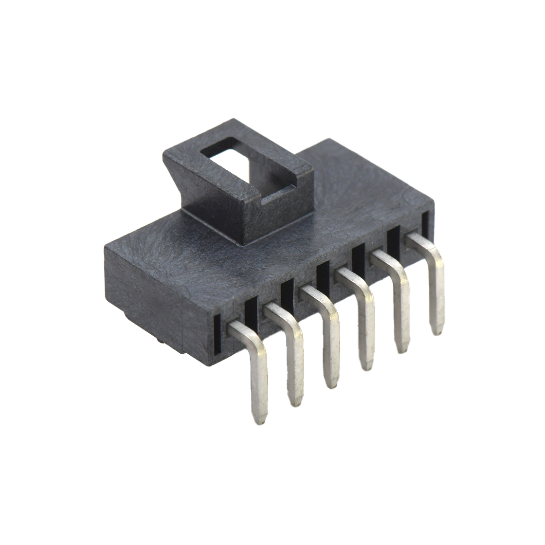 Pitch 2.50mm 单排90º带扣带定位柱 DIP型 Wafer 06Pin 黑色 镀雾锡
