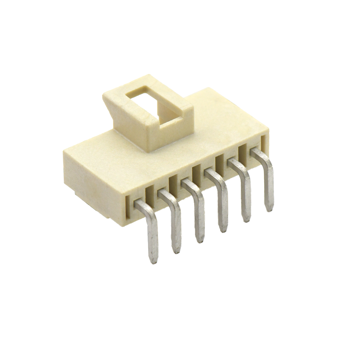Pitch 2.50mm单排90°带扣带定位柱 DIP型 Wafer 06Pin 本色 LCP 94V-0