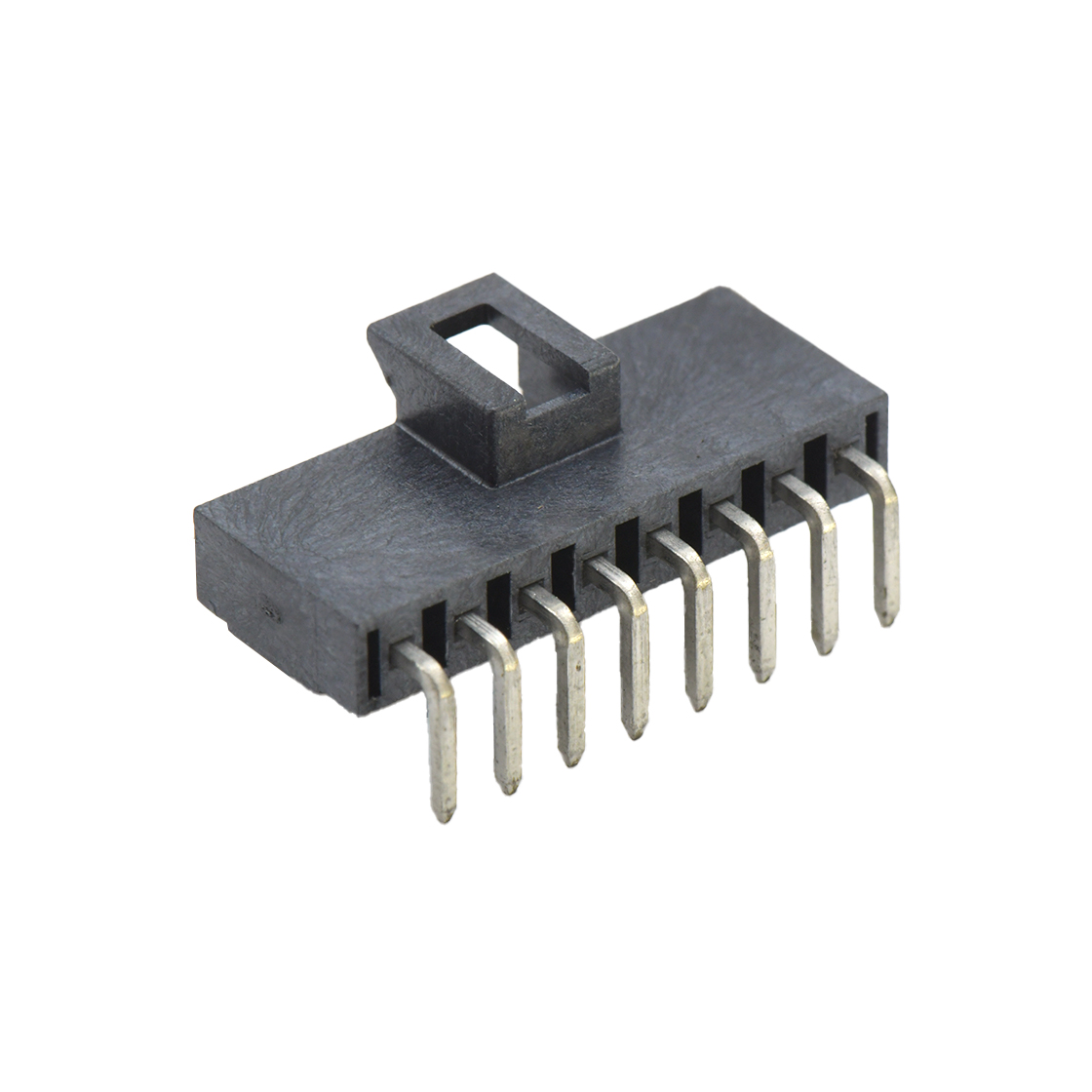 Pitch 2.50mm 单排90º带扣带定位柱 DIP型 Wafer 08Pin 黑色 镀雾锡