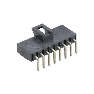 Pitch 2.50mm 单排90º带扣带定位柱 DIP型 Wafer 08Pin 黑色 镀雾锡