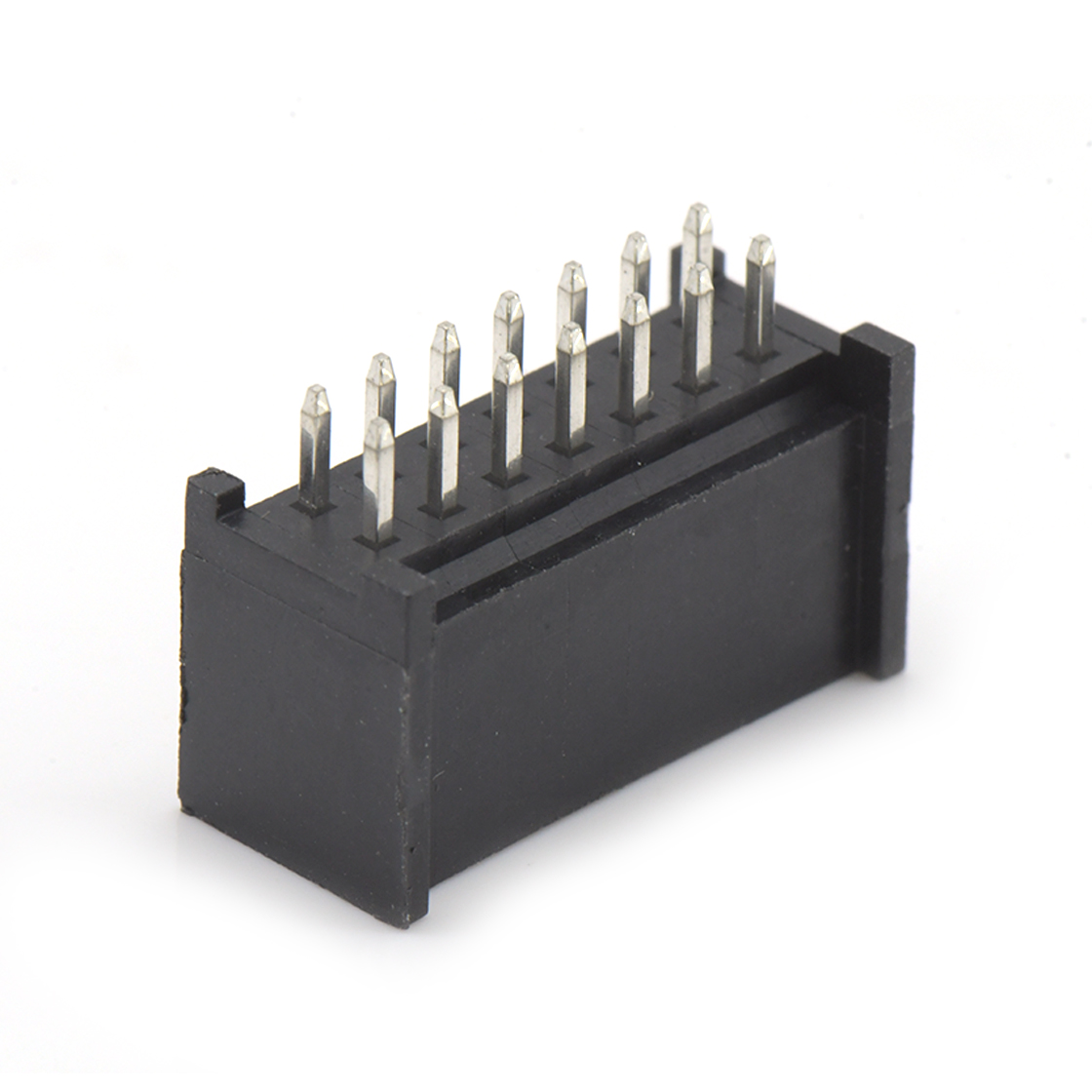 Pitch 2.54mm 180°双排立插带扣 Wafer 脚长2.9mm 2*7Pin 黑色 镀亮锡