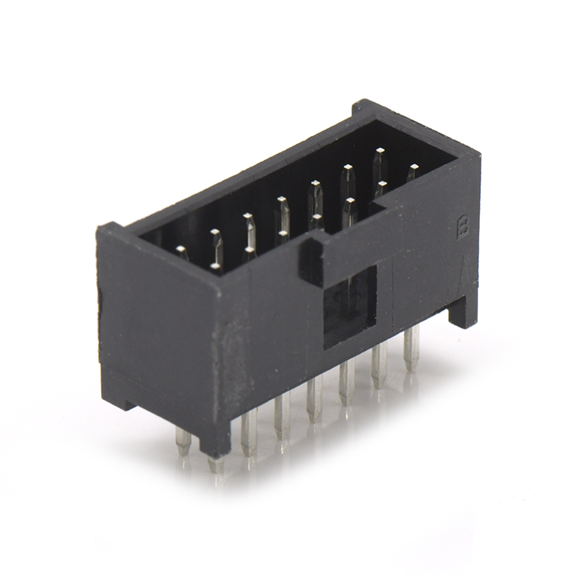 Pitch 2.54mm 180°双排立插带扣 Wafer 脚长2.9mm 2*7Pin 黑色 镀亮锡