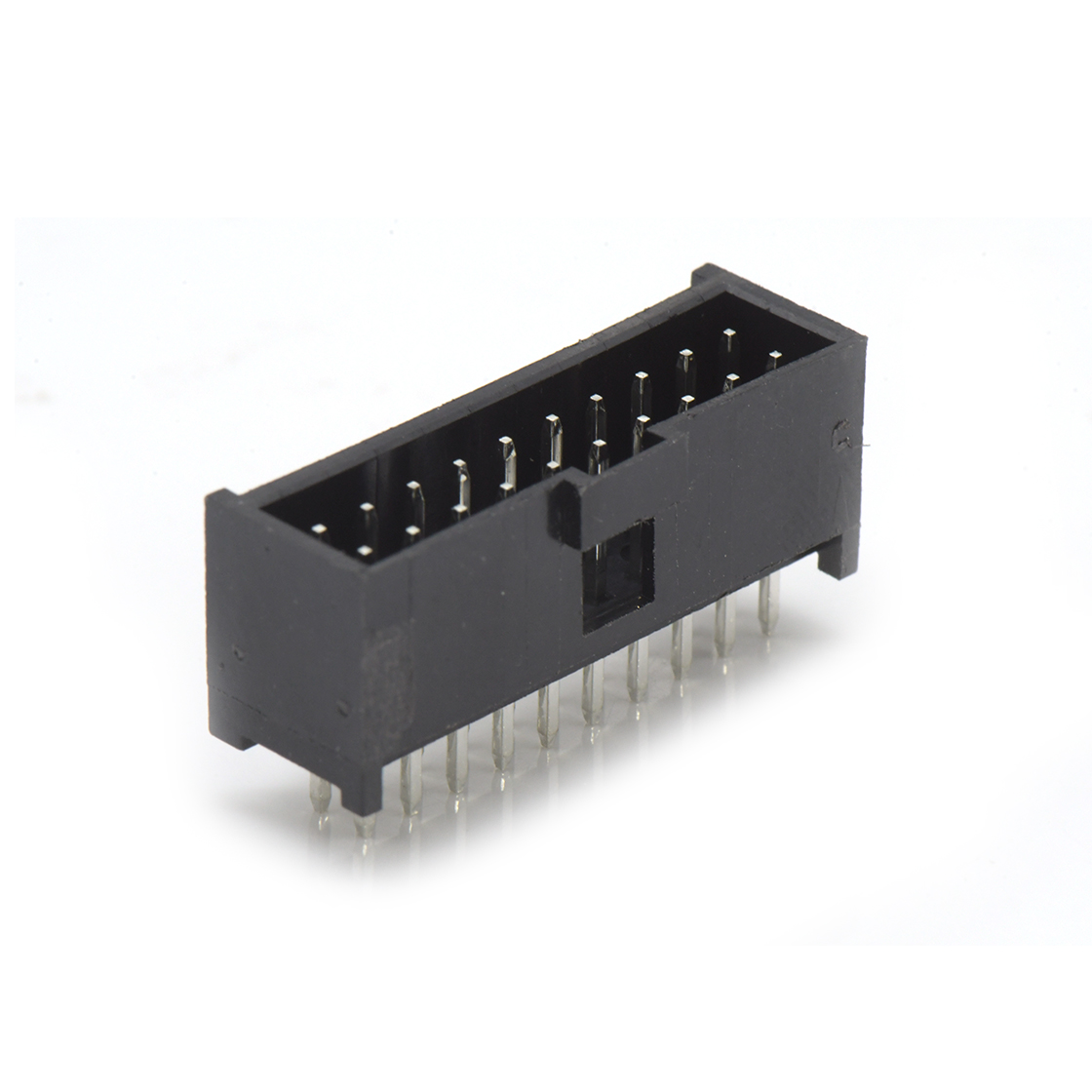 Pitch 2.54mm 180°双排立插带扣 Wafer 脚长2.9mm 2*10Pin 黑色 镀亮锡