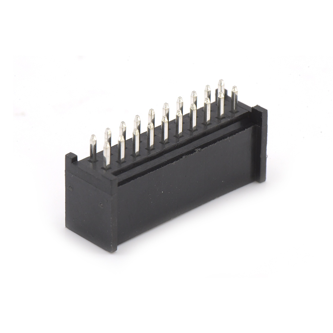 Pitch 2.54mm 180°双排立插带扣 Wafer 脚长2.9mm 2*10Pin 黑色 镀亮锡