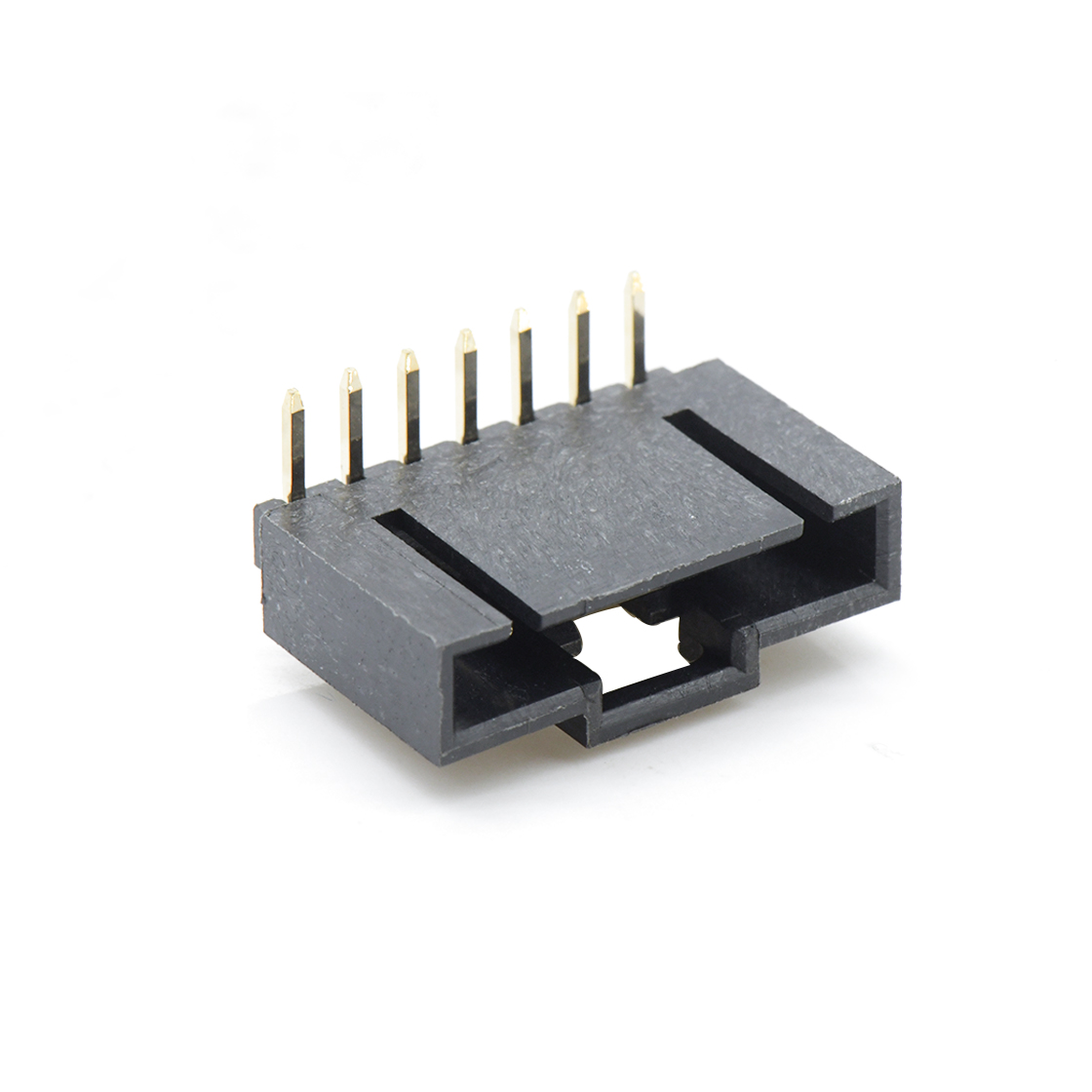 Pitch 2.54mm 90°DIP 卧插带扣 Wafer PA66 7Pin 黑色 镀全金Gold Flash