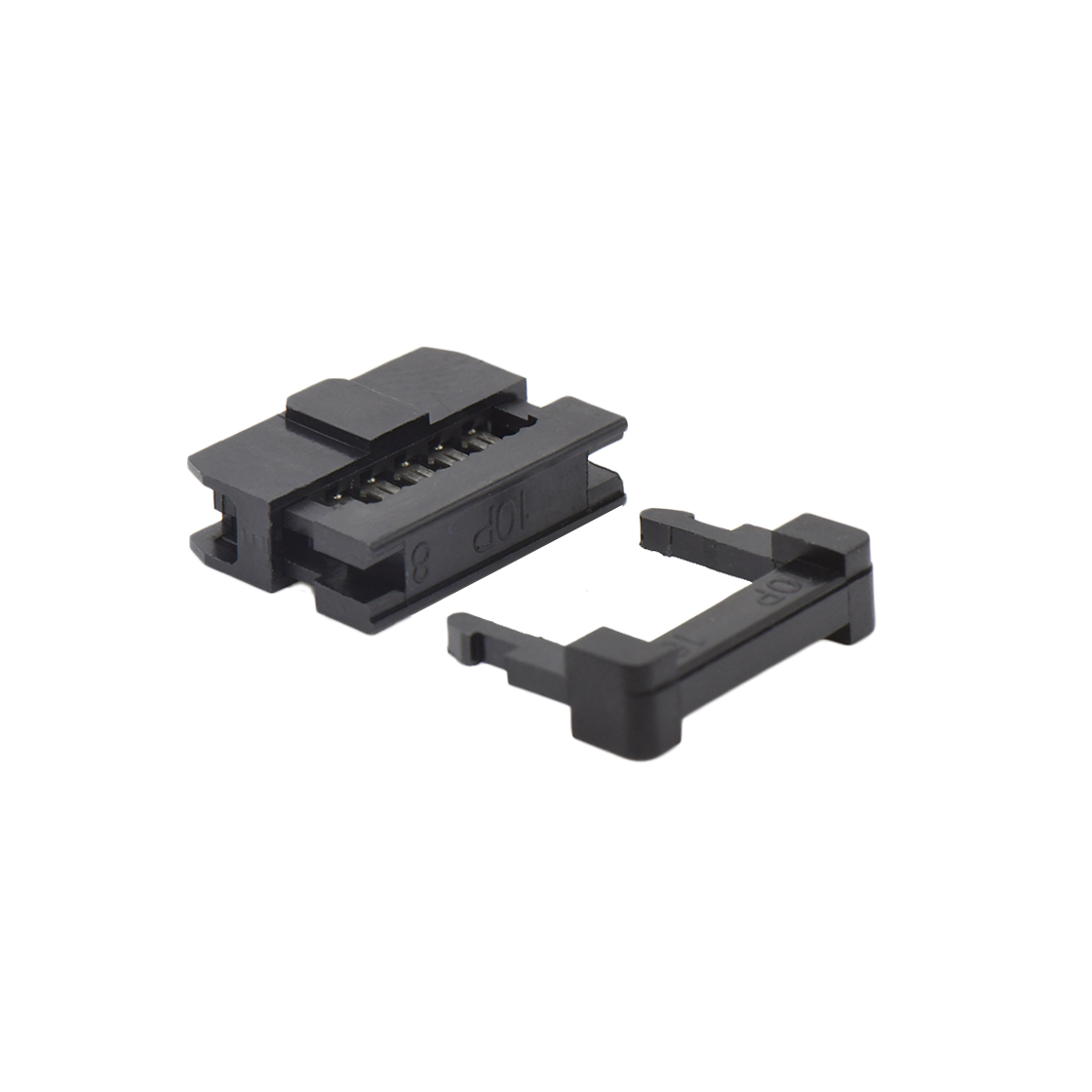 Pitch 2.0mm 180º常规款双排 IDC 三件套 2x5P 黑色 PBT,94V-0 镀半金G/F
