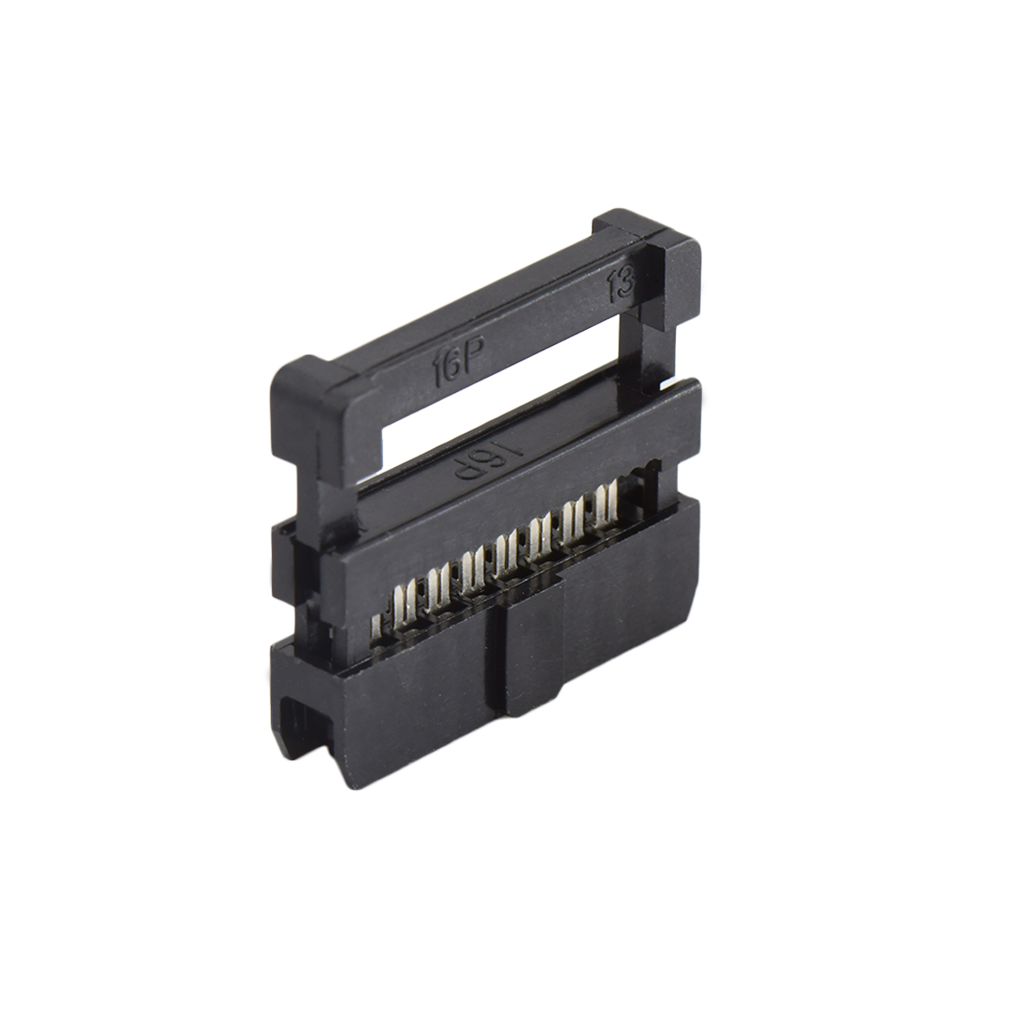 Pitch 2.0mm 180º常规款双排 IDC 三件套 2x8P 黑色 PBT,94V-0 镀半金G/F