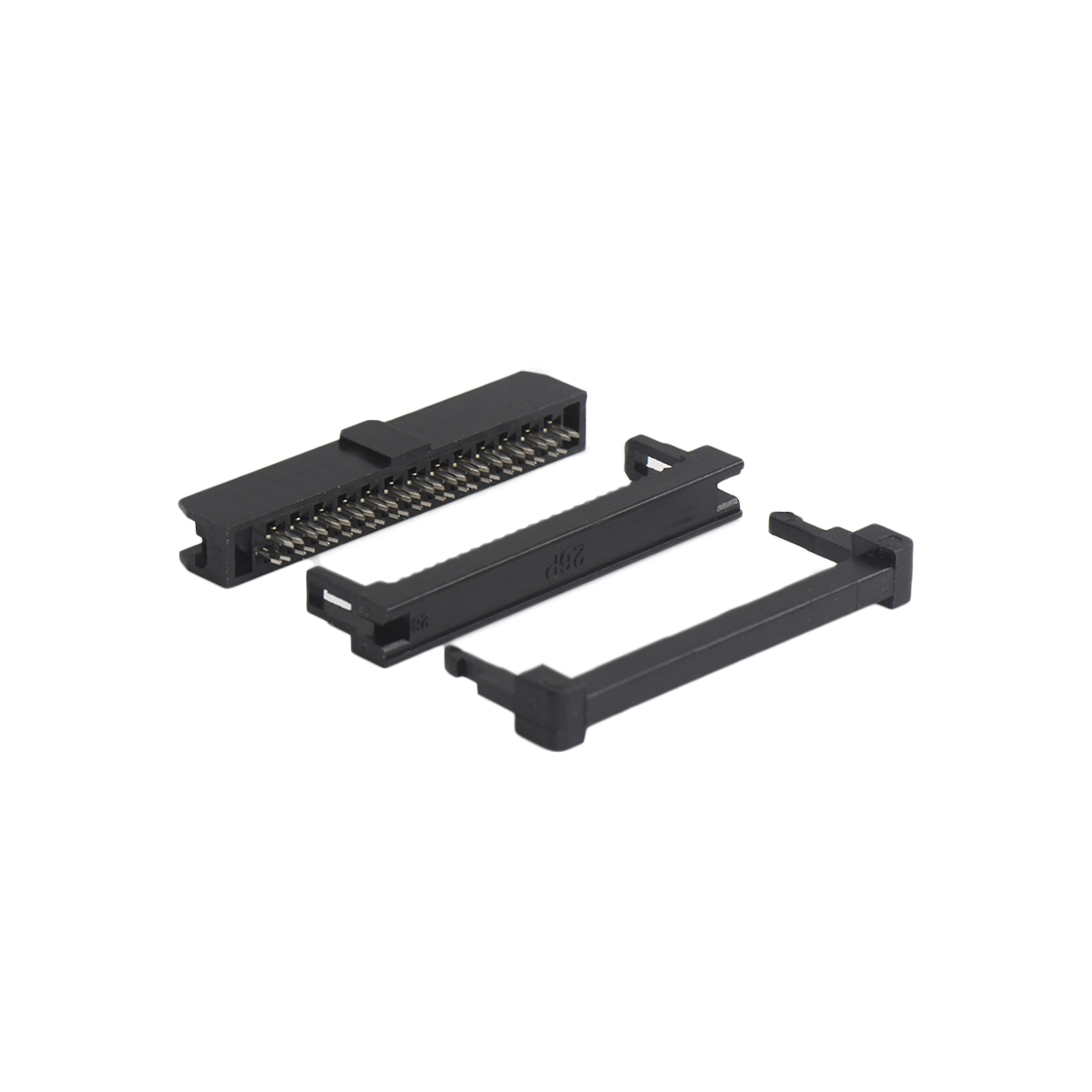Pitch 2.0mm 180º常规款双排 IDC 三件套 2x13P 黑色 PBT,94V-0 镀半金G/F