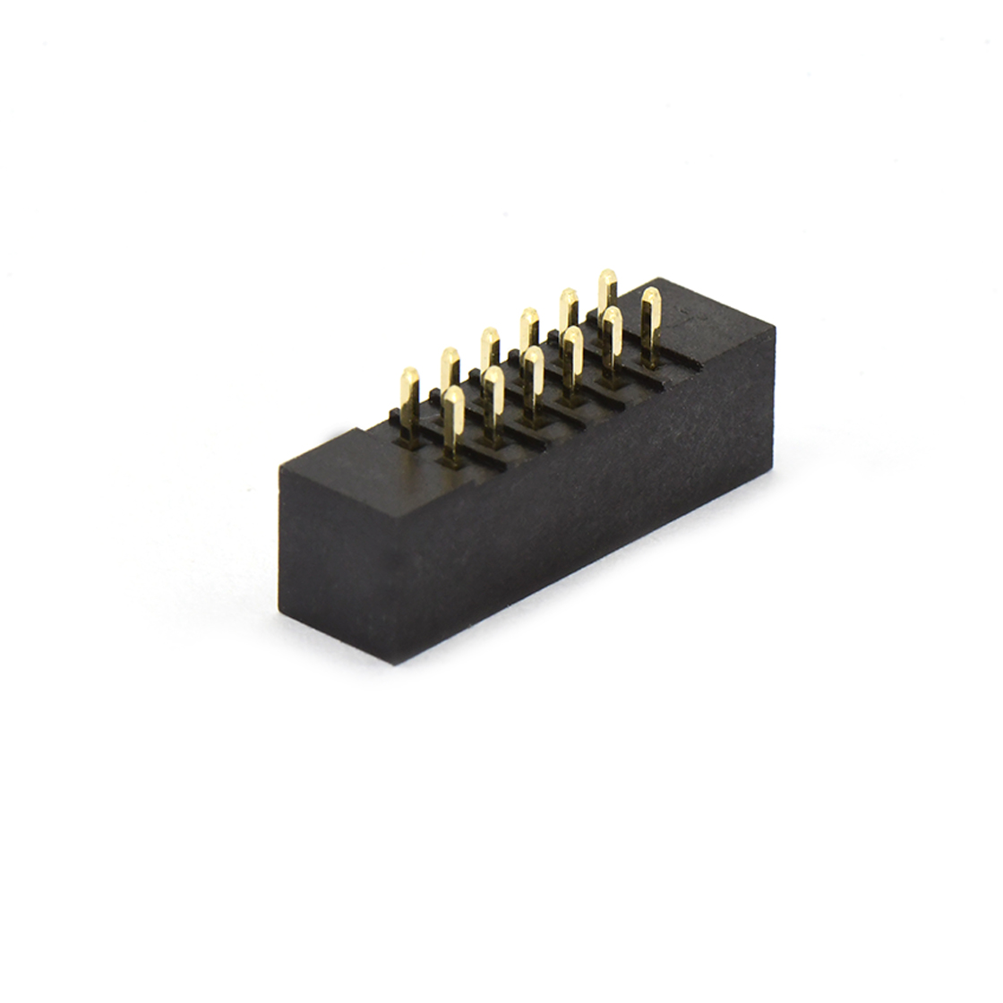 Pitch 2.0mm 180° 双排 塑高5.6 DIP 常规款简牛 PC 2.5MM 2X06 PA9T，94V-0 黑色 镀全金G/F