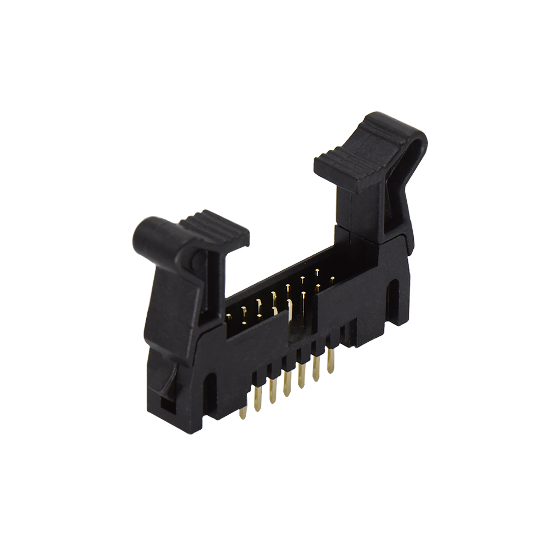 Pitch 2.0mm 180° 双排 DIP 牛角 高耳 PC:3.0MM 2X07Pin 黑色 镀全金G/F