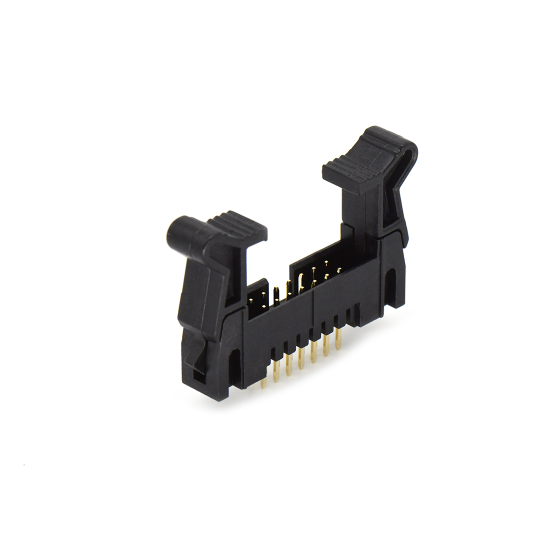 Pitch 2.0mm 180° 双排 DIP 牛角 高耳 PC:3.0MM 2X07Pin 黑色 镀全金G/F