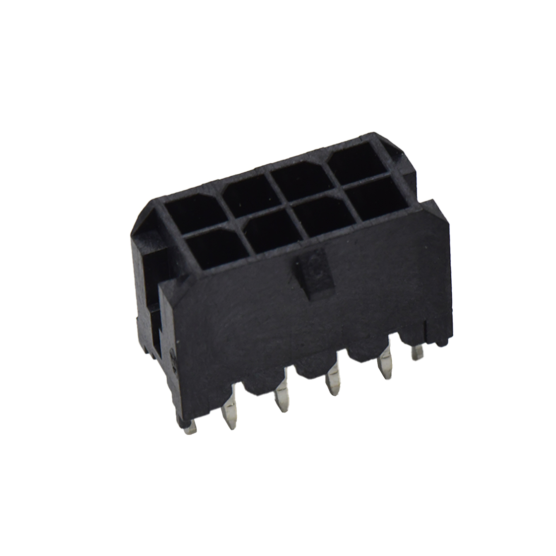 Pitch 3.00 mm 180°双排打K 带鱼叉带定位柱 立插Wafer 2x4pin 黑色 镀雾锡