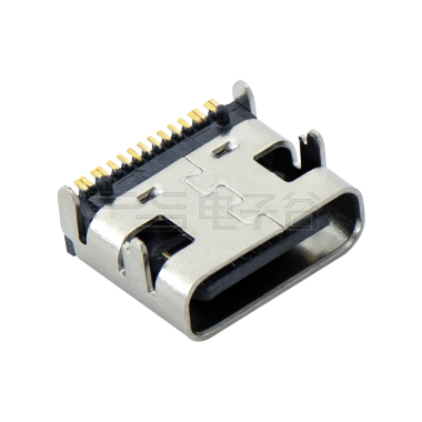 16Pin Type-C 2.0 板上型 单排SMT 母头 16Pin 黑色 HF