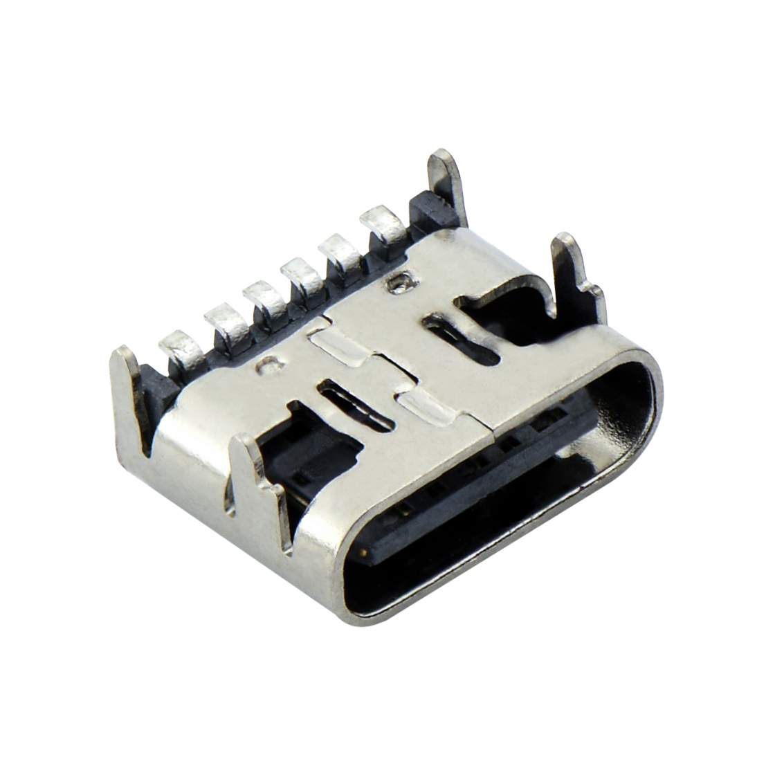 Type-C 2.06Pin 单排SMT 板上型母头 黑色 6Pin 黑色 HF