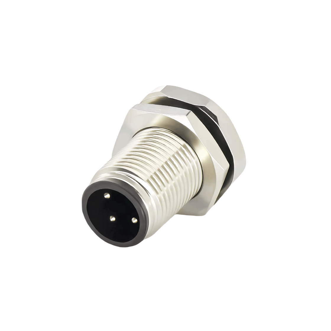 M12 Front Locking Panel Male Straight, Solder Wire Style, Open Hole M12