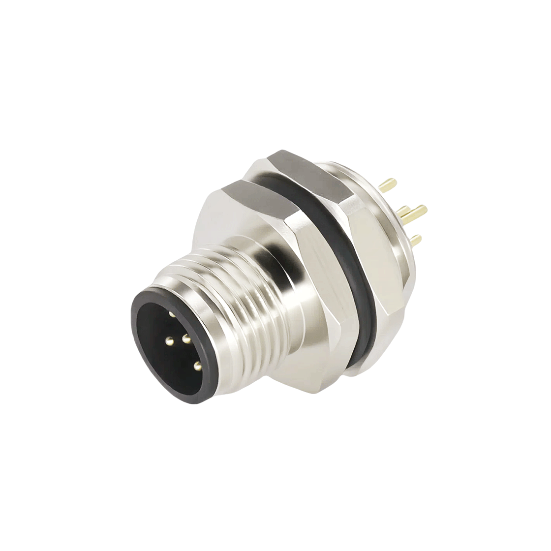 M12 Rear Locking Panel Female Straight, PCB Style, Open Hole M16 M12 Rear Locking Panel PCB Style, Open Hole M16